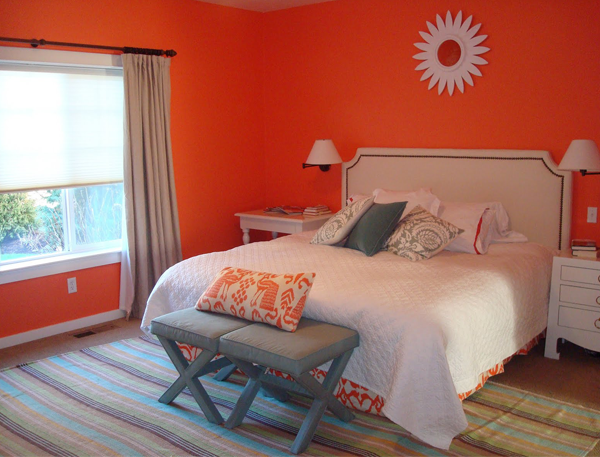 Miegamojo interjeras oranžinė spalva