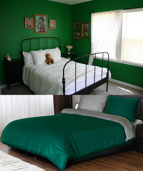 Miegamojo interjeras žalia spalva
